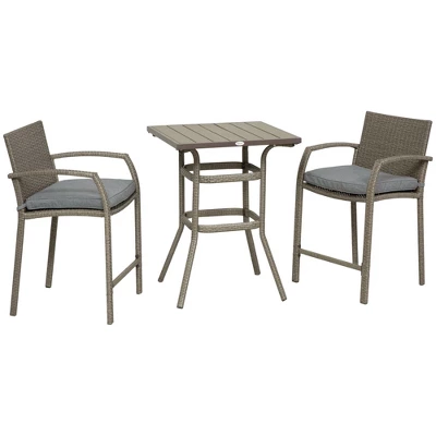 Outsunny 3 PCS Rattan Wicker Bar Set With Wood Grain Top Table And 2 Bar Stools For Outdoor, Patio, Poolside, Garden 5 Outsunny 3 PCS Rattan Wicker Bar Set With Wood Grain Top Table And 2 Bar Stools For Outdoor, Patio, Poolside, Garden - Image 3