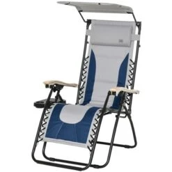 Outsunny Zero Gravity Folding Reclining Chair, Outdoor Steel Lounger Chair With Padded Fabric, Cup Holder, Shade Cover, And Headrest For Poolside, Events, And Camping -Outsunny GUEST 74e3dbfa ea2b 49dc a73b be415b633bf5