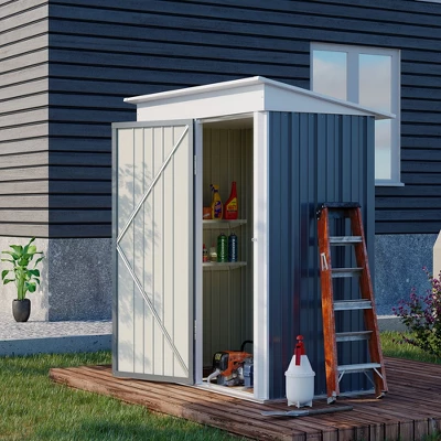 Outsunny 5' X 3' Steel Outdoor Storage Shed, Small Lean-to Shed For Garden, Tools, Tiny Metal Garage, Floor Base, Shelf, Lock, Dark Gray 4 Outsunny 5' X 3' Steel Outdoor Storage Shed, Small Lean-to Shed For Garden, Tools, Tiny Metal Garage, Floor Base, Shelf, Lock, Dark Gray - Image 2