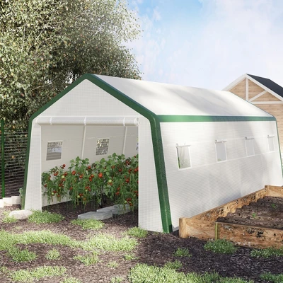 Outsunny 20' X 10' X 8' Heavy-duty Greenhouse, Walk-in Hot House With Windows And Roll Up Door, PE Cover, Steel Frame 3 Outsunny 20' X 10' X 8' Heavy-duty Greenhouse, Walk-in Hot House With Windows And Roll Up Door, PE Cover, Steel Frame