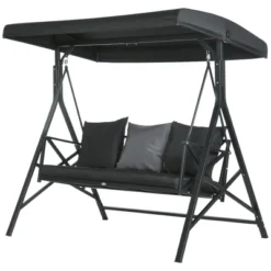 Outsunny 3-Seat Patio Swing Chair, Outdoor Canopy Swing Glider With Cushion With 3 Throw Pillows & Adjustable Shade For Porch, Black 9 Outsunny 3-Seat Patio Swing Chair, Outdoor Canopy Swing Glider With Cushion With 3 Throw Pillows & Adjustable Shade For Porch, Black -Outsunny GUEST 79220a6d 943d 4273 89cb 076170de21eb