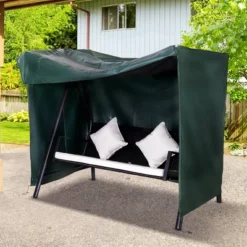 Outsunny 3 Seater Patio Swing Chair GliderCover, Outdoor Hammock Waterproof Cover With Zipper Design, 81''L X 49"W X 64"H, Dark Green