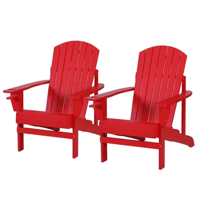 Outsunny 2 Piece Oversized Adirondack Chair Set, Outdoor Fire Pit And Porch Seating, Classic Log Lounge W/ Built-in Cupholder For Patio, Backyard, Red 5 Outsunny 2 Piece Oversized Adirondack Chair Set, Outdoor Fire Pit And Porch Seating, Classic Log Lounge W/ Built-in Cupholder For Patio, Backyard, Red - Image 3