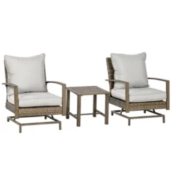 Outsunny 3-Piece Patio Bistro Set, PE Rattan Wicker Outdoor Furniture With Soft Cushions, 2 Rocking Chairs, Slatted Coffee Table, Gray 9 Outsunny 3-Piece Patio Bistro Set, PE Rattan Wicker Outdoor Furniture With Soft Cushions, 2 Rocking Chairs, Slatted Coffee Table, Gray -Outsunny GUEST 7c40f046 7e92 4935 b88f e11034f65b94
