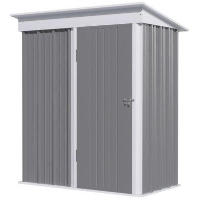 Outsunny 5' X 3' Steel Outdoor Storage Shed, Small Lean-to Shed For Garden, Tools, Tiny Metal Garage, Floor Base, Shelf, Lock, Gray 5 Outsunny 5' X 3' Steel Outdoor Storage Shed, Small Lean-to Shed For Garden, Tools, Tiny Metal Garage, Floor Base, Shelf, Lock, Gray - Image 3
