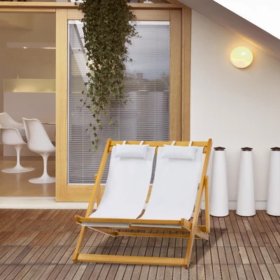 Outsunny 2-Person Double Patio Chaise Lounge Chair, Reclining Lounger, Folding Beach Chair With Adjustable Backrest For Deck, Beach And Poolside 3 Outsunny 2-Person Double Patio Chaise Lounge Chair, Reclining Lounger, Folding Beach Chair With Adjustable Backrest For Deck, Beach And Poolside