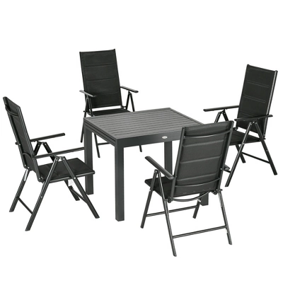 Outsunny 7 Piece Patio Dining Set For 6, Expandable Outdoor Table, Folding & Reclining Chairs, Aluminum Frames, Mesh Fabric Seats, Black 5 Outsunny 7 Piece Patio Dining Set For 6, Expandable Outdoor Table, Folding & Reclining Chairs, Aluminum Frames, Mesh Fabric Seats, Black - Image 3