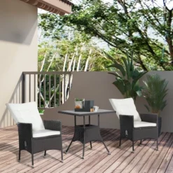 Outsunny 3 Pieces Patio PE Rattan Sofa Set, Outdoor Recliner Chairs With Wood Grain Plastic Top Coffee Table Conversation Furniture Set, For Garden, Backyard, Deck -Outsunny GUEST 80ec4612 d4b9 4610 868f ed8a39b6bf7b