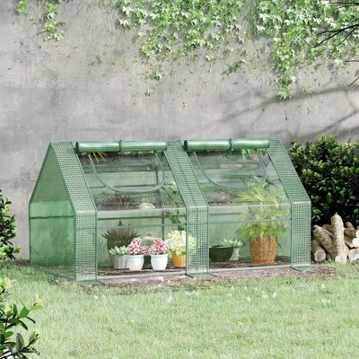 Outsunny 6' X 3' X 3' Portable Greenhouse, Garden Hot House With Two PE/PVC Covers, Steel Frame And 2 Roll Up Windows, Green 4 Outsunny 6' X 3' X 3' Portable Greenhouse, Garden Hot House With Two PE/PVC Covers, Steel Frame And 2 Roll Up Windows, Green - Image 2