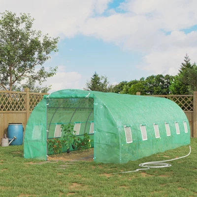 Outsunny 26' X 10' X 7' Outdoor Walk-In Tunnel Greenhouse With Roll-up Windows & Zippered Door, Steel Frame, & PE Cover 4 Outsunny 26' X 10' X 7' Outdoor Walk-In Tunnel Greenhouse With Roll-up Windows & Zippered Door, Steel Frame, & PE Cover - Image 2