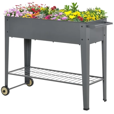 Outsunny 41" X 15" X 32" Raised Garden Bed Elevated With 2 Wheels, Bottom Shelf For Storing Tools, & Water Drainage Hole 5 Outsunny 41" X 15" X 32" Raised Garden Bed Elevated With 2 Wheels, Bottom Shelf For Storing Tools, & Water Drainage Hole - Image 3