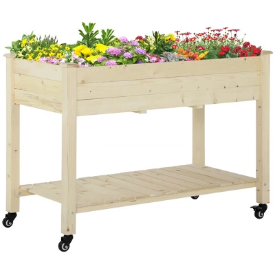 Outsunny 47" X 21" Raised Garden Bed, Elevated Wooden Planter Box W/ Lockable Wheels, Storage Shelf, And Bed Liner For Backyard, Patio 10 Outsunny 47" X 21" Raised Garden Bed, Elevated Wooden Planter Box W/ Lockable Wheels, Storage Shelf, And Bed Liner For Backyard, Patio - Image 8