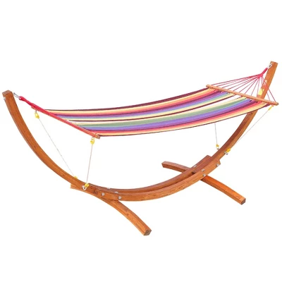Outsunny 10' Hammock With Wood Stand, Rainbow Bed, Heavy Duty Roman Arc Hammock For Single Person For Patio Backyard Balcony Porch 8 Outsunny 10' Hammock With Wood Stand, Rainbow Bed, Heavy Duty Roman Arc Hammock For Single Person For Patio Backyard Balcony Porch - Image 6