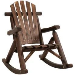Outsunny Wooden Adirondack Rocking Chair, Outdoor Rustic Log Rocker With Slatted Design For Patio -Outsunny GUEST 88771b6e 3b95 4d8c b43a 75776ffb3b13