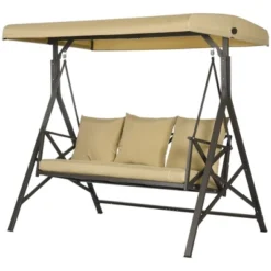 Outsunny 3-Seat Patio Swing Chair, Outdoor Canopy Swing Glider With Cushion With 3 Throw Pillows & Adjustable Shade For Porch, Khaki 9 Outsunny 3-Seat Patio Swing Chair, Outdoor Canopy Swing Glider With Cushion With 3 Throw Pillows & Adjustable Shade For Porch, Khaki -Outsunny GUEST 88d282e2 9b96 4c31 8e7f 2e353b44dbf6