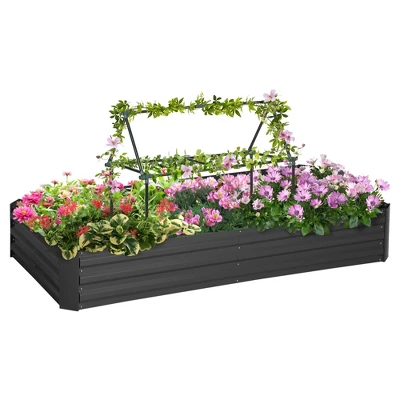 Outsunny Raised Garden Bed, Galvanized Elevated Planter Box With 2 Customizable Trellis Tomato Cages For Climbing Vines, 5.9' X 3' X 1', Black 5 Outsunny Raised Garden Bed, Galvanized Elevated Planter Box With 2 Customizable Trellis Tomato Cages For Climbing Vines, 5.9' X 3' X 1', Black - Image 3