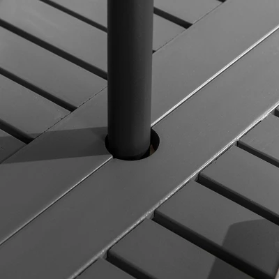 Outsunny 6 Piece Patio Dining Set, Outdoor Poplar Wood Furniture Set, Umbrella Hole Table And Chairs With Bench, Dark Gray 6 Outsunny 6 Piece Patio Dining Set, Outdoor Poplar Wood Furniture Set, Umbrella Hole Table And Chairs With Bench, Dark Gray - Image 4