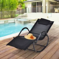 Outsunny Rocking Chair, Zero Gravity Patio Chaise Sun Lounger, Outdoor Rocker, Glider Lounge Chair, UV Water Resistant With Pillow, For Lawn, Garden Or Pool