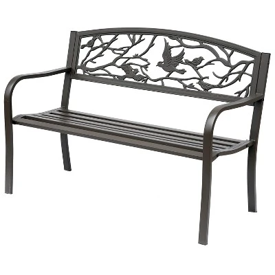 Outsunny 50" Vintage Animal Pattern Garden Cast Iron Patio Bench, Outdoor Furniture Loveseat Chair With Backrest And Armrest For Yard, Lawn, Brown 5 Outsunny 50" Vintage Animal Pattern Garden Cast Iron Patio Bench, Outdoor Furniture Loveseat Chair With Backrest And Armrest For Yard, Lawn, Brown - Image 3
