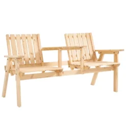 Outsunny Wooden Garden Bench With Umbrella Hole & Middle Table, Outdoor Loveseat With Weather-Fighting Material 2 Person Chair For Garden, Patio, Balcony -Outsunny GUEST 8c699aa0 f49d 42a0 a001 68fde282aaec