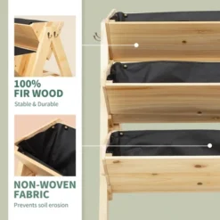 Outsunny 3-Tiers Raised Garden Bed Raised Garden Boxes Wooden Plant Stand With Side Hooks, Great For Flowers Herbs Vegetables, Natural -Outsunny GUEST 8c732731 c00b 4be2 8bc4 667ff828438c