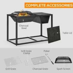 Outsunny 4-in-1 Fire Pit, BBQ Grill, Ice Bucket, Garden Table, With Cooking Grate, Log Grate & Waterproof Cover, Fireplace With Spark Screen & Poker 9 Outsunny 4-in-1 Fire Pit, BBQ Grill, Ice Bucket, Garden Table, With Cooking Grate, Log Grate & Waterproof Cover, Fireplace With Spark Screen & Poker -Outsunny GUEST 8d89d2e7 cbf7 4b3c 836b 05947f087e02