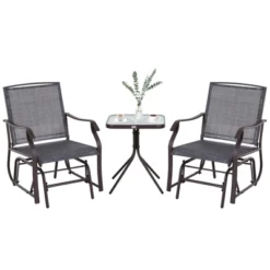 Outsunny 3 Pcs Outdoor Gliders Set Bistro Set With Glass Top Table For Patio, Garden, Backyard, Lawn, Gray -Outsunny GUEST 8dc63d14 699d 4c73 bcfc ccdaf6574ccb