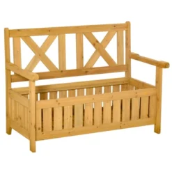 Outsunny 29 Gallon Garden Storage Bench With Wooden Frame, Large Entryway Deck Box W/ Unique X-Shape Back, Louvered Side Panels For Patio, Garden, Deck, Porch & Balcony -Outsunny GUEST 8fe60982 68d8 4f02 93fa 857170a02b17