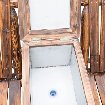 Outsunny Wooden Double Adirondack Chair Loveseat With Inset Ice Bucket, Table, Rustic Look, & Weather-Resistant Varnish 6 Outsunny Wooden Double Adirondack Chair Loveseat With Inset Ice Bucket, Table, Rustic Look, & Weather-Resistant Varnish - Image 4