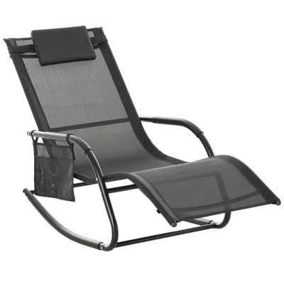 Outsunny Outdoor Rocking Recliner, Sling Sun Lounger With Removable Headrest And Side Pocket For Garden, Patio And Dec 9 Outsunny Outdoor Rocking Recliner, Sling Sun Lounger With Removable Headrest And Side Pocket For Garden, Patio And Dec - Image 8
