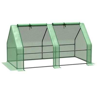 Outsunny 6' X 3' X 3' Portable Mini Greenhouse Outdoor Garden With Large Zipper Doors And Water/UV PE Cover, Green 5 Outsunny 6' X 3' X 3' Portable Mini Greenhouse Outdoor Garden With Large Zipper Doors And Water/UV PE Cover, Green - Image 3