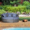 Outsunny 4-piece Cushioned Outdoor Rattan Wicker Round Sunbed Or Conversational Sofa Set With Sun Canopy -Outsunny GUEST 9358e844 9b14 44cb adc6 f9da4e26b30e