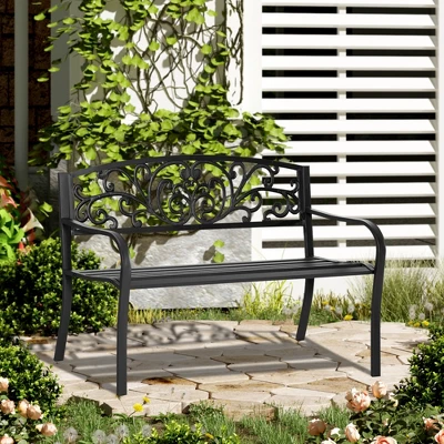 Outsunny 50" Blossoming Pattern Garden Decorative Patio Park Bench With Beautiful Floral Design & Relaxing Comfortable Build 3 Outsunny 50" Blossoming Pattern Garden Decorative Patio Park Bench With Beautiful Floral Design & Relaxing Comfortable Build