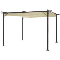 Outsunny 11.5' X 11.5' Retractable Patio Gazebo Pergola With UV Resistant Outdoor Canopy & Strong Steel Frame -Outsunny GUEST 9399cd8b 407e 4d35 9daf 5b6b63e8f18a