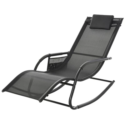 Outsunny Outdoor Rocking Recliner, Sling Sun Lounger With Removable Headrest And Side Pocket For Garden, Patio And Dec 4 Outsunny Outdoor Rocking Recliner, Sling Sun Lounger With Removable Headrest And Side Pocket For Garden, Patio And Dec - Image 3