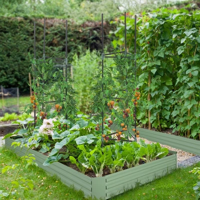 Outsunny Raised Garden Bed, Galvanized Elevated Planter Box With 2 Customizable Trellis Tomato Cages For Climbing Vines, 5.9' X 3' X 1', Green 3 Outsunny Raised Garden Bed, Galvanized Elevated Planter Box With 2 Customizable Trellis Tomato Cages For Climbing Vines, 5.9' X 3' X 1', Green