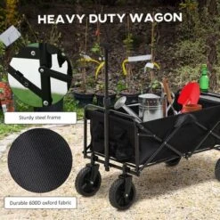 Outsunny Collapsible Wagon, Graden Carts With Wheels, Adjustable Handle, Folding Table And Cup Holders, Black 10 Outsunny Collapsible Wagon, Graden Carts With Wheels, Adjustable Handle, Folding Table And Cup Holders, Black -Outsunny GUEST 97c5641f 94c8 4386 a8f4 f75907f78a8a