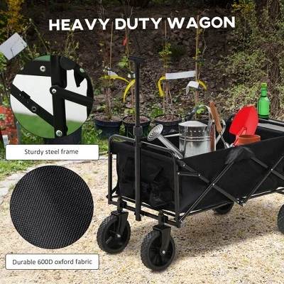 Outsunny Collapsible Wagon, Graden Carts With Wheels, Adjustable Handle, Folding Table And Cup Holders, Black 6 Outsunny Collapsible Wagon, Graden Carts With Wheels, Adjustable Handle, Folding Table And Cup Holders, Black - Image 4