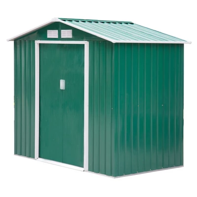 Outsunny 7' X 4' Steel Storage Shed Organizer, Garden Tool House With 4 Vents And 2 Easy Sliding Doors For Backyard, Patio, Garage, Lawn, Green 5 Outsunny 7' X 4' Steel Storage Shed Organizer, Garden Tool House With 4 Vents And 2 Easy Sliding Doors For Backyard, Patio, Garage, Lawn, Green - Image 3