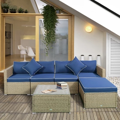 Outsunny 6 Pieces Outdoor PE Rattan Sofa Set, Sectional Conversation Wicker Patio Couch Furniture Set With Cushions And Coffee Table 3 Outsunny 6 Pieces Outdoor PE Rattan Sofa Set, Sectional Conversation Wicker Patio Couch Furniture Set With Cushions And Coffee Table