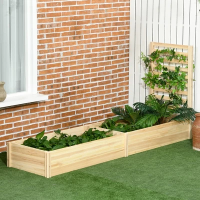 Outsunny 43 In Raised Garden Bed With Trellis For Vine Climbing, Wooden Planters For Outdoor Plants, Vegetables, Flowers, Herbs, Natural 4 Outsunny 43 In Raised Garden Bed With Trellis For Vine Climbing, Wooden Planters For Outdoor Plants, Vegetables, Flowers, Herbs, Natural - Image 2