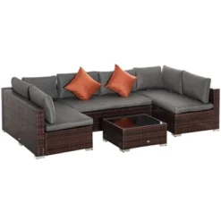 Outsunny 4-Pcs Patio Furniture Sets Outdoor Wicker Conversation Set Rattan Sofa Set With Tempered Glass Coffee Table And Cushions For Backyard, 14 Outsunny 4-Pcs Patio Furniture Sets Outdoor Wicker Conversation Set Rattan Sofa Set With Tempered Glass Coffee Table And Cushions For Backyard, -Outsunny GUEST 9afe41ac 766f 414d bcf8 2c4d977c6962