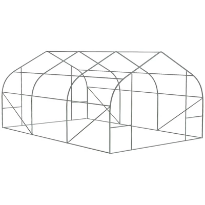 Outsunny 9.8' X 11.4' X 6.8' Outdoor Walk-In Tunnel Greenhouse Hot House With Roll-up Windows, Zippered Door, PE Cover, Green 7 Outsunny 9.8' X 11.4' X 6.8' Outdoor Walk-In Tunnel Greenhouse Hot House With Roll-up Windows, Zippered Door, PE Cover, Green - Image 5