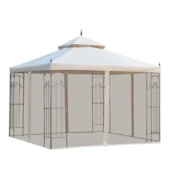 Outsunny 10' X 10' Steel Outdoor Patio Gazebo Canopy With Removable Mesh Curtains, Display Shelves, & Steel Frame -Outsunny GUEST 9c58c219 30e7 4d26 afc1 ab40f35dccfe