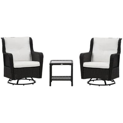 Outsunny 3-Piece Patio Bistro Set, PE Rattan Wicker Outdoor Furniture, Soft Cushions, 2 360 Swivel Rocking Chairs, 2-Tier Coffee Table 10 Outsunny 3-Piece Patio Bistro Set, PE Rattan Wicker Outdoor Furniture, Soft Cushions, 2 360 Swivel Rocking Chairs, 2-Tier Coffee Table - Image 8