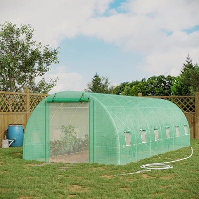 Outsunny 26' X 10' X 7' Walk-in Tunnel Hoop Greenhouse, PE Cover, Steel Frame, Roll-Up Zipper Door And Mesh Windows For Flowers And Vegetables, Green 4 Outsunny 26' X 10' X 7' Walk-in Tunnel Hoop Greenhouse, PE Cover, Steel Frame, Roll-Up Zipper Door And Mesh Windows For Flowers And Vegetables, Green - Image 2