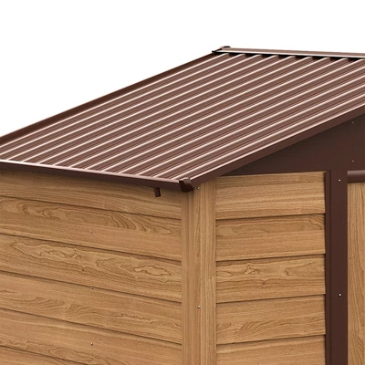 Outsunny 8' X 6' Metal Outdoor Storage Shed With Double Doors And Four Ventilation For Patio Furniture, Garden Tools, Backyard Lawn, Brown 7 Outsunny 8' X 6' Metal Outdoor Storage Shed With Double Doors And Four Ventilation For Patio Furniture, Garden Tools, Backyard Lawn, Brown - Image 5
