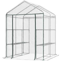 Outsunny Walk-in Greenhouse 4.7' X 4.7' X 6.4' Hot House With 3-Tier Shelving, Roll-Up Door For Outdoor, Garden -Outsunny GUEST a3684ed3 7b8f 4830 a645 c14339d9386c