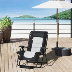 Outsunny Zero Gravity Lounger Chair, Folding Reclining Patio Chair With Cup Holder, Headrest, Footrest, For Poolside, Camping