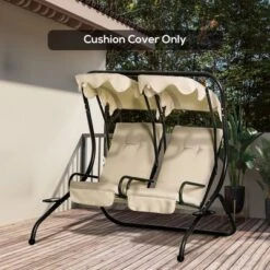 Outsunny Outdoor Porch Swing Cushions With Seat & Tufted Back, Backrest Ties, Set Of 2 Replacement Cushions For Patio Furniture, Beige